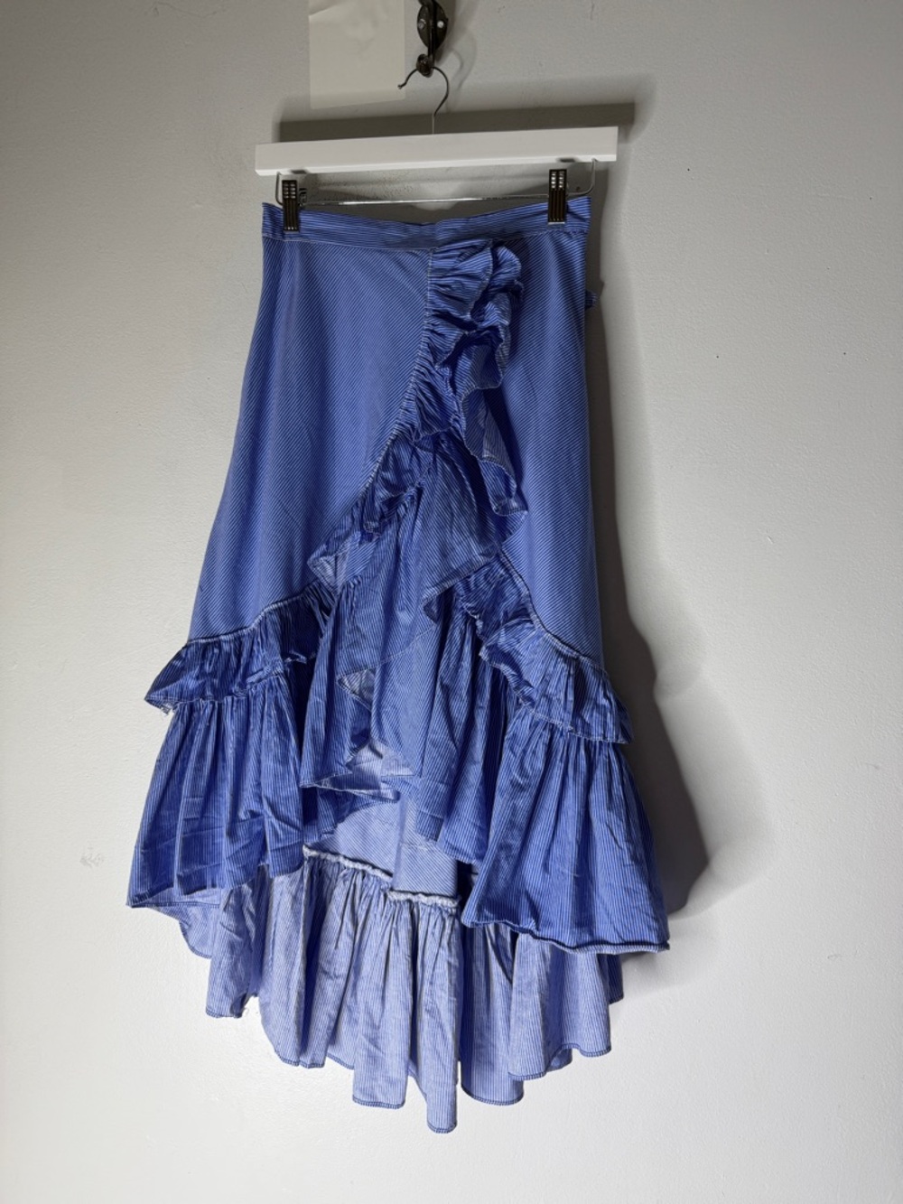 CHICWISH Women's Blue Stripes Ruffle Tiered Frill Hi-Lo Hem Midi‎ Skirt Sz S